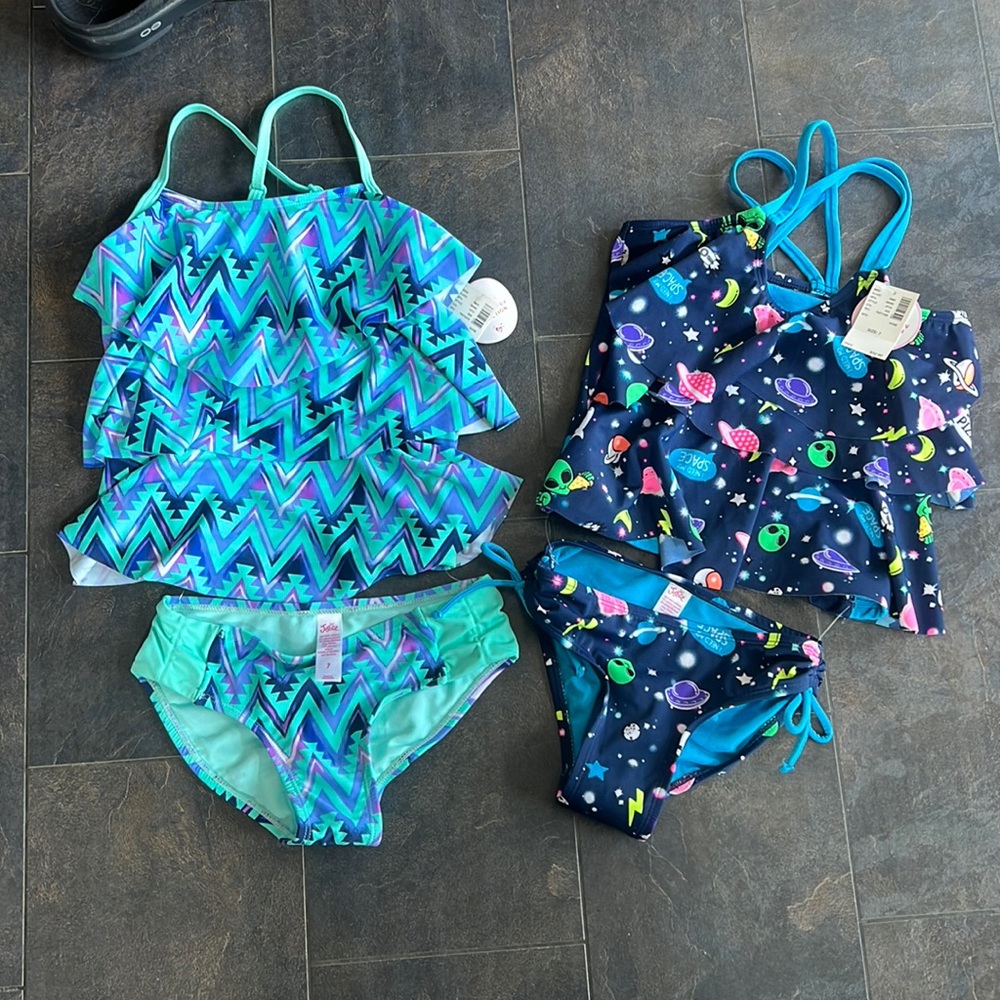 2 -*NWT* Justice Girls 2 Piece Tankini Swimsuits-Both size 7
